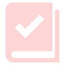 Document icon with a black checkmark on a light pink background.