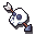A white pixelated skull with a dark arrow piercing through it.