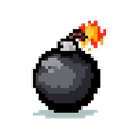 A black spherical bomb with a lit fuse and a small orange explosion at the tip.