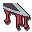 A pixelated metallic sword blade with red liquid dripping from its sharp edge against a black background.