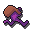 A purple pixelated character running quickly towards the right.