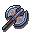 A double-headed pixel art axe with a brown handle and silver blades.