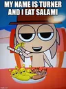 Baby_turner_eating_salami