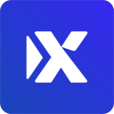 A stylized white letter X symbol centered on a solid blue square background.