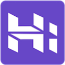 Letter symbol in a sharp, white, geometric font centered on a solid purple square background.