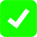 White checkmark centered inside a solid green square.