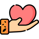 Hand holding a pink heart symbol.