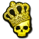 A glowing yellow skull wearing a golden crown with the word boss written on it.