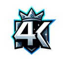 A stylized 4K text emblem topped with a silver crown against a blue and black background.