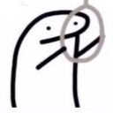 A simple black and white stick figure holding a loop to its head with a blank expression.
