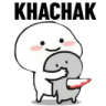 A white cartoon character hugging a gray character while holding a bloody knife with the text KHACHAK above them.