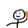 Stick figure smiling while holding an orange sandal up to its head.