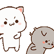 A white cat with an angry expression slaps a gray cat who looks downcast.