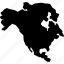 North America continent silhouette in a minimalist pixel art style on a dark striped background.