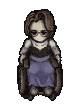 A pixel art character with dark hair and glasses sitting in a wheelchair, shown from four different angles.