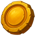 A thick, circular golden coin with a notched edge and a smooth center.