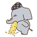 A cute cartoon elephant wearing a plaid beret is vomiting a yellow substance.