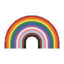 Progress Pride flag rainbow segments in a pixel art style.