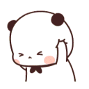 A cute, white, chibi-style character with pink cheeks repeatedly hitting its own head with its hand.