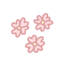 Three small, pink pixel-art cherry blossoms arranged in a cluster.