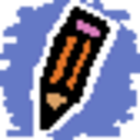 Pencil with an orange body and pink eraser rendered in a simple pixel art style.