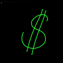 Dollar sign symbol rendered in glowing green neon lines against a solid black background.
