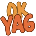 Text reading OK YAG in a bubbly, orange font against a dark background.