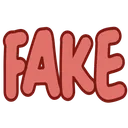 The word FAKE written in a rounded pink font with a thick dark red outline against a black background.