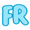 Letters FR written in a rounded, light blue font against a dark background.