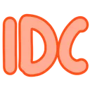 Letters IDC in a rounded, orange-outlined font against a black background.