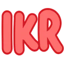 Letters IKR in a thick red and pink bubble font.