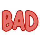 The word BAD written in a rounded font on a red background.
