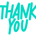 Thank You text written in a bold cyan handwritten style against a solid black background.