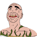 A bald man with a wide, toothy grin and green vines covering his body.