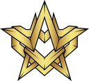A golden star emblem with sharp, angular lines set against a black background.