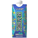 A blue, rectangular beverage carton with colorful patterns and the text BEATBOX printed vertically.