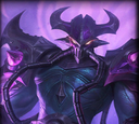 Kassadin wearing his dark void armor with glowing eyes and horns.