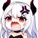 Anime girl with white hair and red eyes screaming in a fit of rage with a vein symbol on her forehead.
