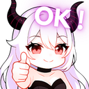 A cute anime demon girl with horns giving a thumbs up with the text OK above her head.