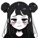 Anime girl with dark hair in buns looking exhausted and unimpressed with heavy bags under her eyes.