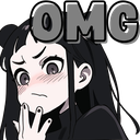 Anime girl with long black hair looking shocked and blushing with the text OMG above her head.