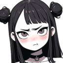 Anime girl with black hair and a choker making a pouty, annoyed facial expression.