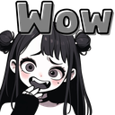 A goth anime girl with wide eyes and a surprised expression with the text WOW above her head.