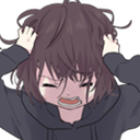 Menhera-chan pulling at her hair with a distressed and crying expression.