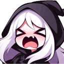 A chibi reaper with white hair and a black hood screaming with an angry expression.