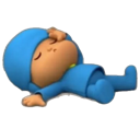 Pocoyo lying on his back with eyes closed in a peaceful sleep.