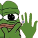 Pepe the Frog looking smug while holding up his hand to display a wedding ring.