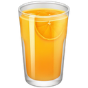 Orange juice in a clear glass with an orange slice garnish.