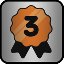 Bronze medal featuring the number three with black ribbons on a gray background.