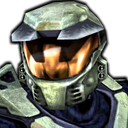 Master Chief helmet with a gold visor facing forward.